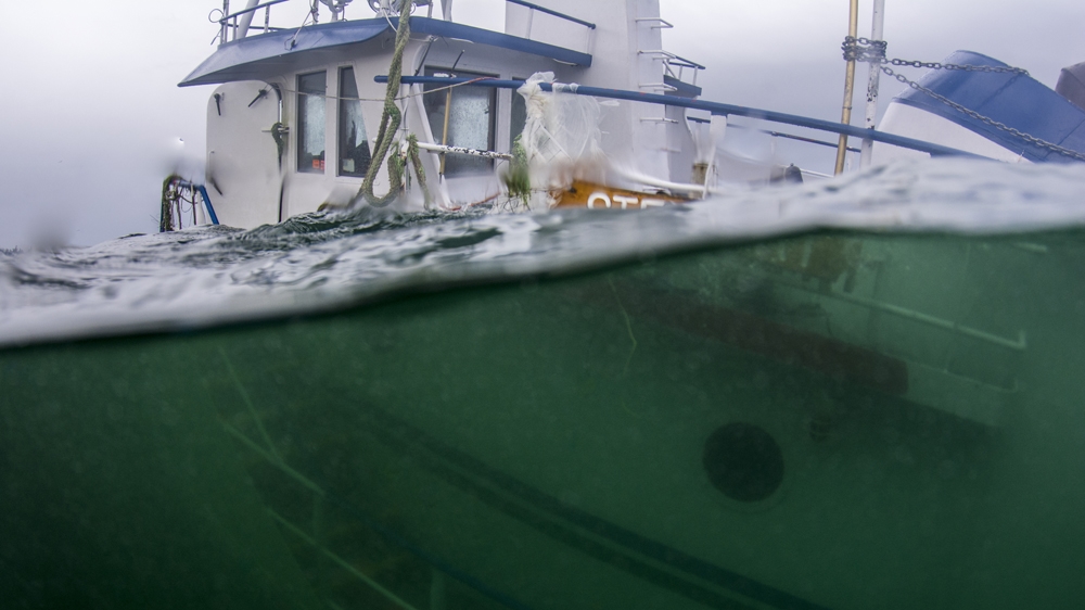 The tugboat Nathan E Stewart, heading south after delivering fuel to Alaska, missed its turn into the channel and drove straight into the rocks off Athlone Island [April Bencze/Heiltsuk Nation] 