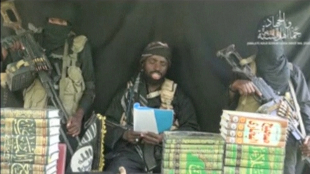 The purported leader of Nigerian Islamist militant group Boko Haram Abubakar Shekau appears at an unknown location in a still image taken from an undated video posted on social media