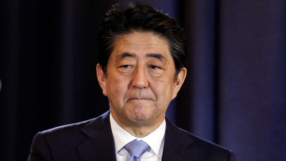 Japanese PM Shinzo Abe gestures during a press conference in Buenos Aires, Argentina