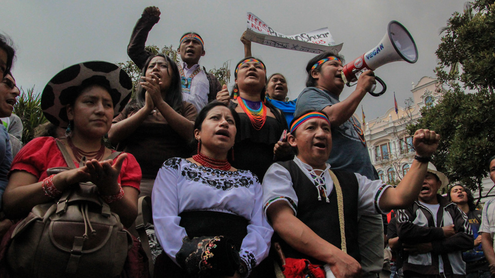  Solidarity protests with the Shuar struggle have flared up across the country [Kato Muñoz/Al Jazeera]