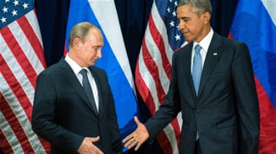 Russian President Vladimir Putin and US President Barack Obama before the start of a bilateral meeting at the UN headquarters in New York [EPA]