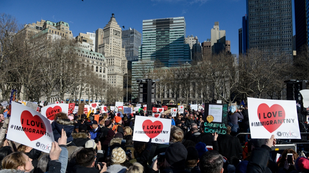 Protesters rallied against President Donald Trump's immigration ban in New York City [Reuters]