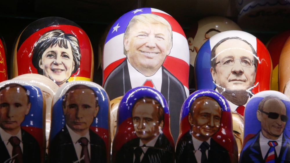 FILE PHOTO: Painted Matryoshka dolls bearing faces of U.S. Republican presidential nominee Trump and Russian President Putin are displayed for sale at souvenir shop in Moscow