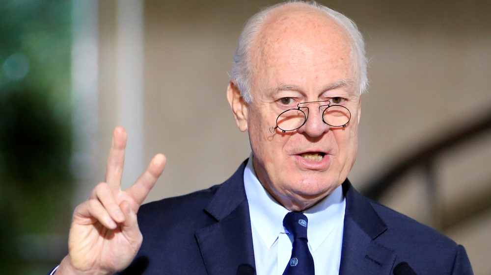 FILE PHOTO: UN mediator for Syria de Mistura attends a news conference after a meeting in Geneva
