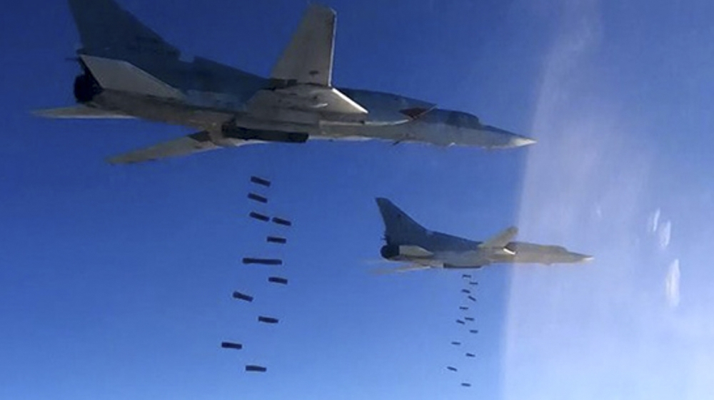 Still image shows airstrikes carried out by Russian air force in Syria
