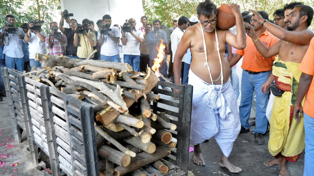 Kuchibhotla's last rites were performed at a crematorium in Hyderabad [Reuters]
