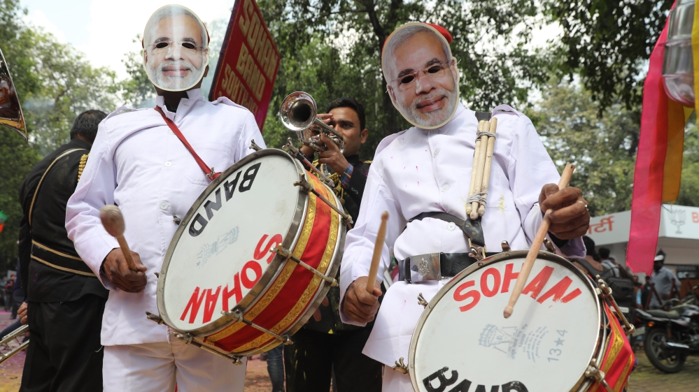 BJP Celebrations as they lead in Uttar Pradesh state elections