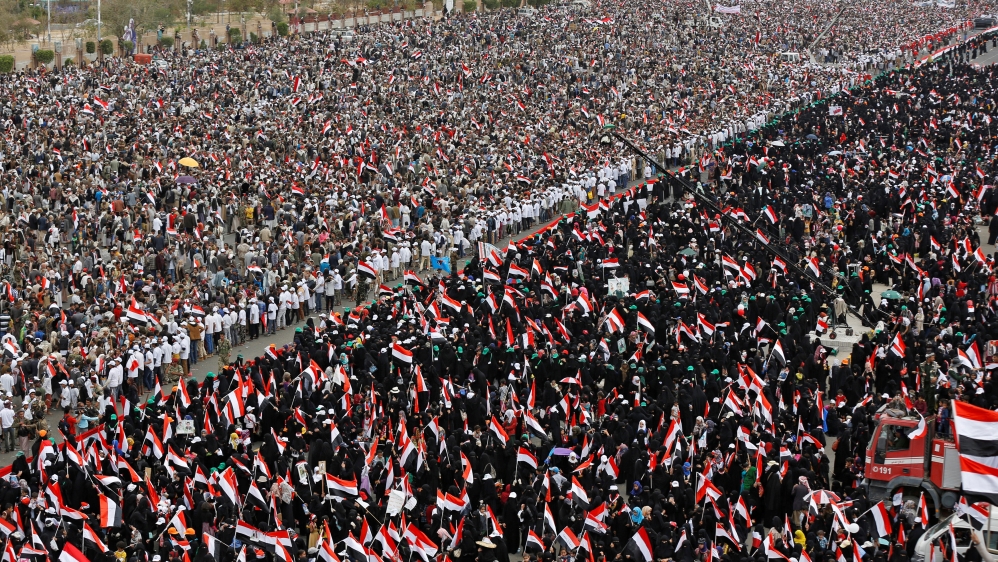 Saleh made a brief appearance to cheers from his supporters as the crowd began to disperse on Sunday [Reuters]