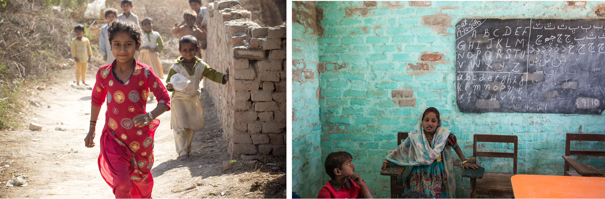 Most of the 150-odd children in Azad Nagar spend their days playing outside as the school there has been shut for the past four months [Faras Ghani/Al Jazeera]