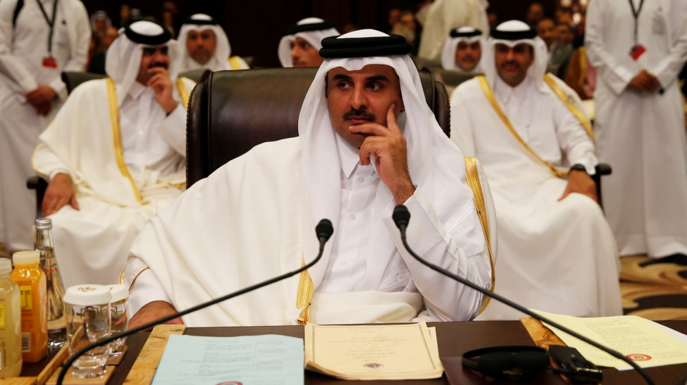 Qatari Emir Sheikh Tamim bin Hamad al-Thani attends the 28th Ordinary Summit of the Arab League at the Dead Sea, Jordan