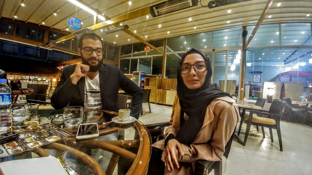 Syrian activists Lina Shamy and Youssef Moussa