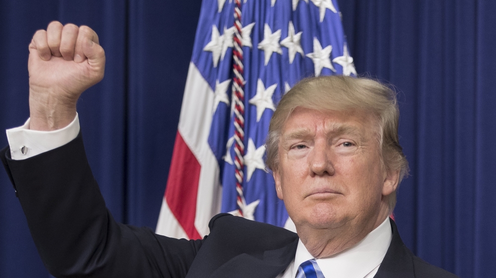 US President Donald J. Trump participates in a town hall meeting on the business climate in the United States