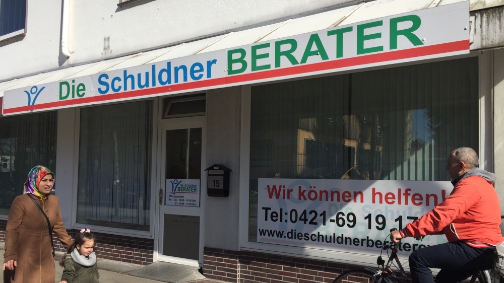 One of a Bremen neighbourhood's many debtor counseling centres [Sumi Somaskanda/Al Jazeera]