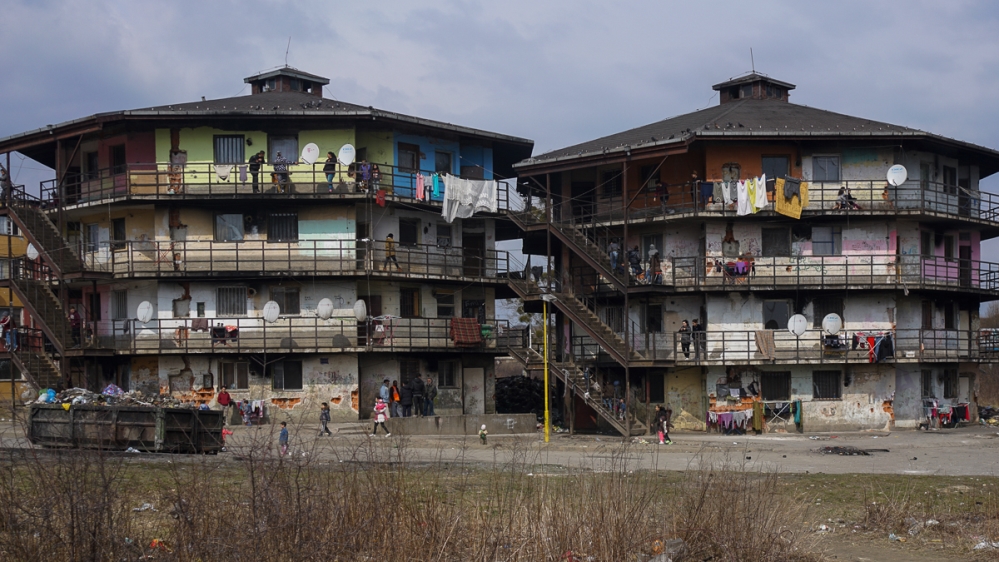 Built to house military families in the early 1980s, these apartment blocks on the outskirts of Kosice are now home to poor Roma families [Sorin Furcoi/Al Jazeera]