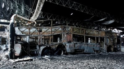 Buses were set on fire in San Cristobal, Tachira [Carlos Eduardo Ramirez/Reuters]