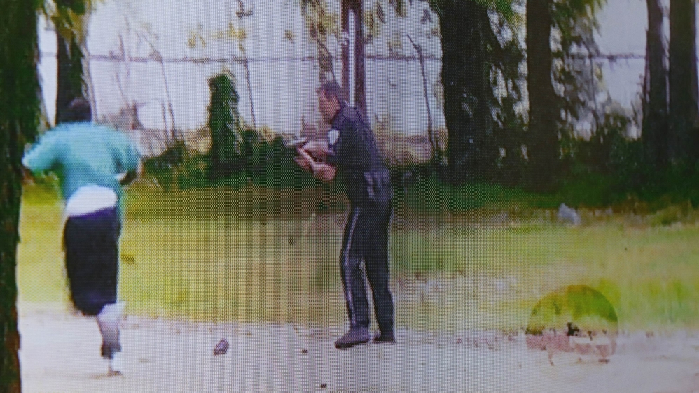 A video showing former North Charleston police officer Michael Slager and Walter Scott is shown in court during Slager''s murder trial in Charleston