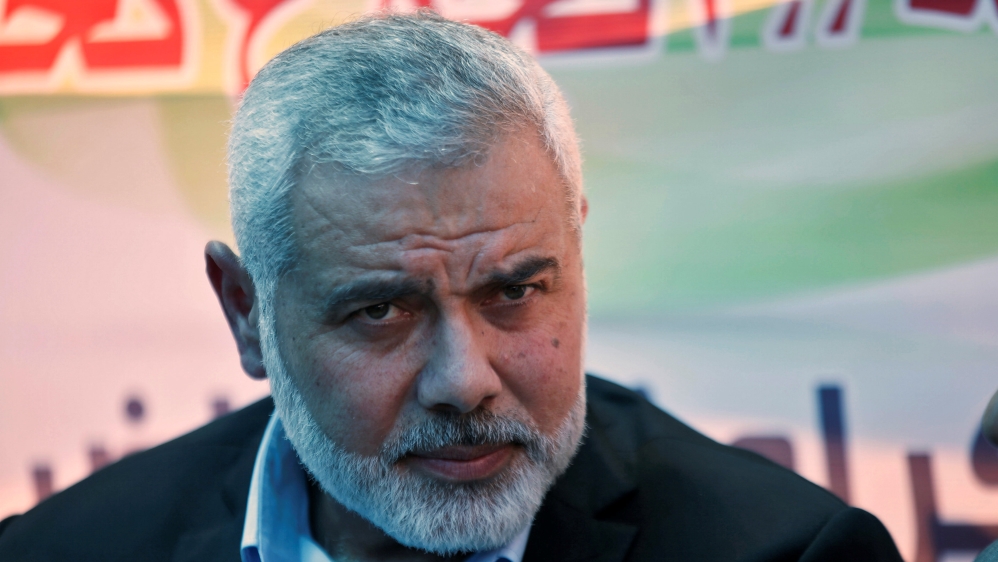 Ismail Haniyeh, newly elected head of Hamas political office, looks on as he visits a sit-in in support of Palestinian prisoners on hunger strike in Israeli jails, in Gaza City