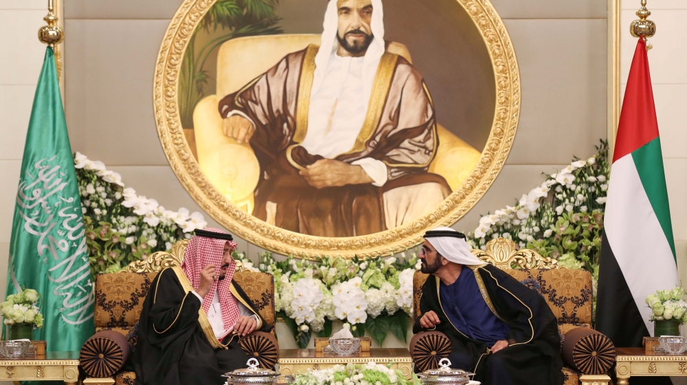Saudi King Salman meets with Sheikh Mohammed bin Rashid al-Maktoum, Prime Minister and Vice-President of the United Arab Emirates and ruler of Dubai, in Abu Dhabi