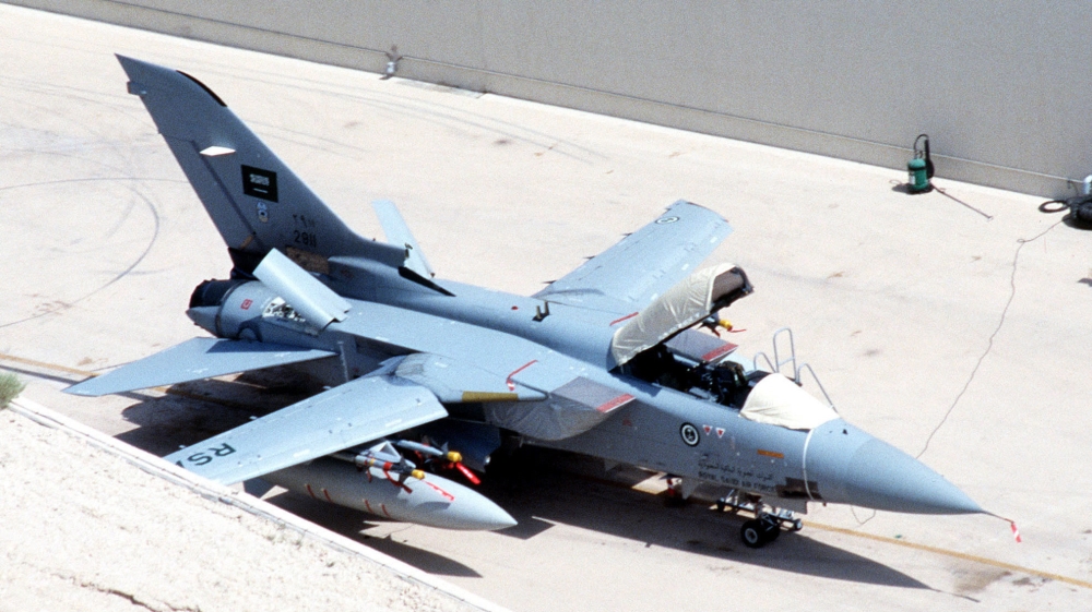 The Saudi air force operates aircraft including this British-made Tornado fighter jet [File:US Department of Defense]