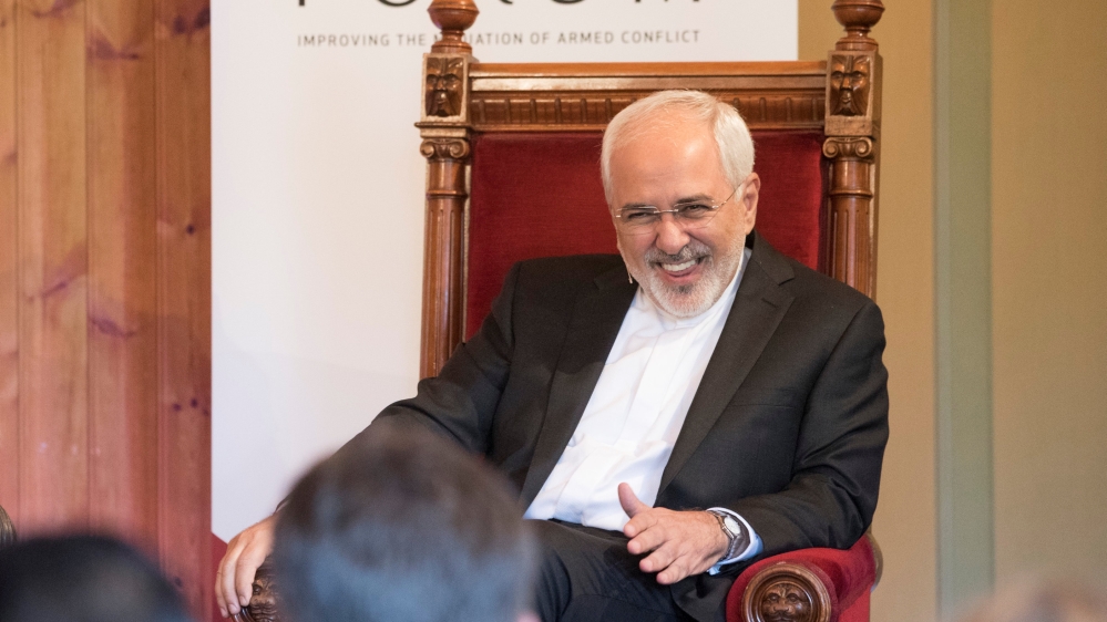 Iran''s FM Zarif smiles during opening of Oslo Forum at Losby Gods outside Oslo