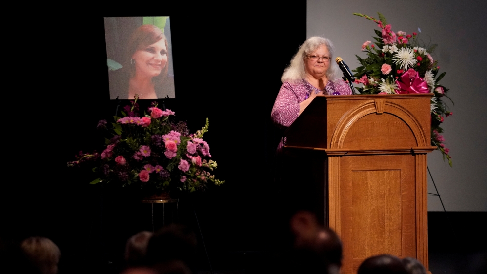 Heyer''s mother Bro receives a standing ovation during her remarks at a memorial service for her daughter at the Paramount Theater in Charlottesville, Virginia
