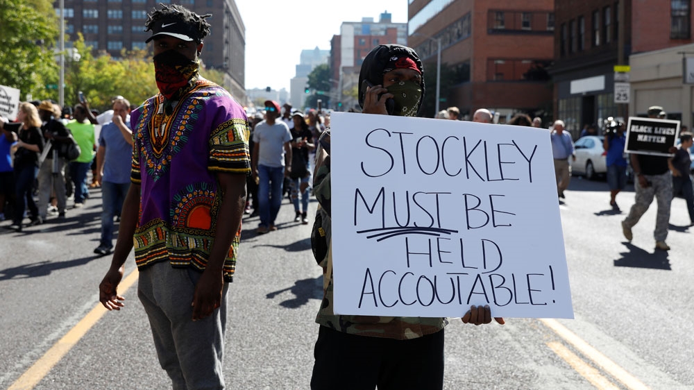 Protesters say Stockley's acquittal is part of a larger trend of police officers not being held accountable for the killings of black men [Whitney Curtis/Reuters]