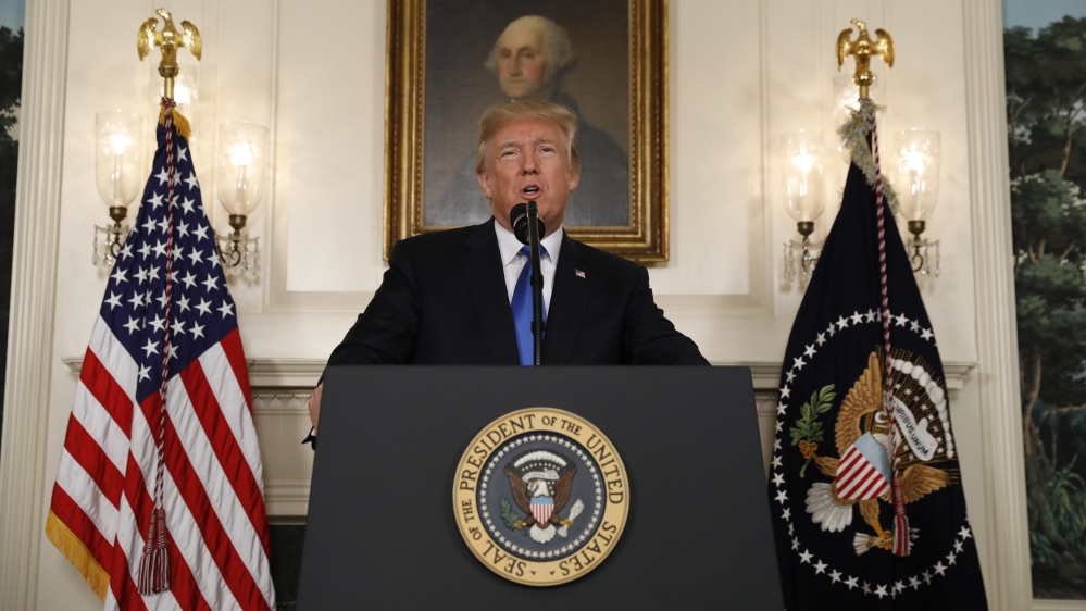 U.S. President Trump speaks about the Iran nuclear deal at the White House in Washington