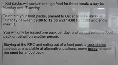 The announcement of the mess hall closing was posted in the Manus detention centre earlier this month [Courtesy @ManusAlert Telegram]