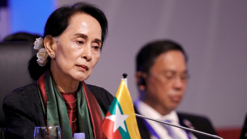 Myanmar''s State Counsellor and Foreign Minister Aung San Suu Kyi looks on during the opening session of the ASEAN and EU summit at the Philippine International Convention Center in Pasay, metro Manila