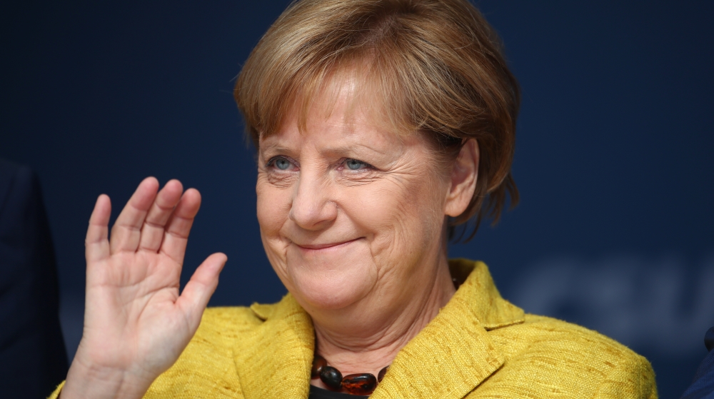 German Chancellor Angela Merkel, top candidate of the CDU for the upcoming general elections, speaks during an election rally in Regensburg