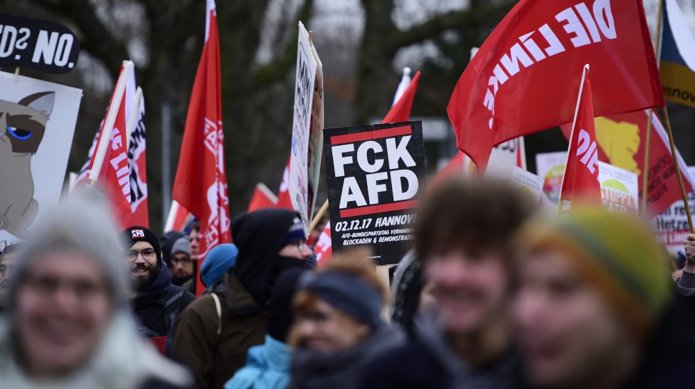 Protesters marched against the AfD, a far-right party that did well in polls [File: Alexander Koerner/Getty Images]
