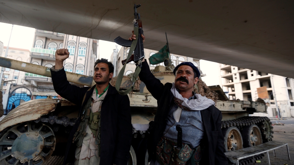 Houthi fighters react after Yemen''s former president Ali Abdullah Saleh was killed, in Sanaa