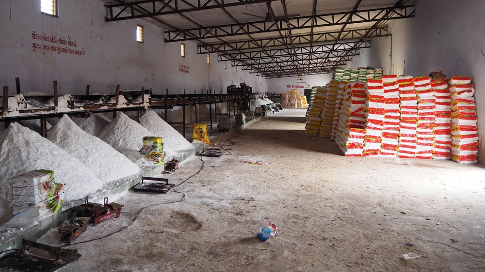 A salt-packing factory is pictured in Haripar, Kutch, Gujarat [Sharanya Deepak/Al Jazeera] 