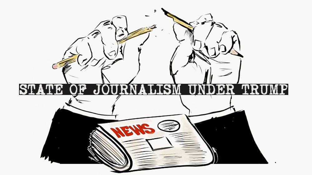 Trump one year journalism illustration