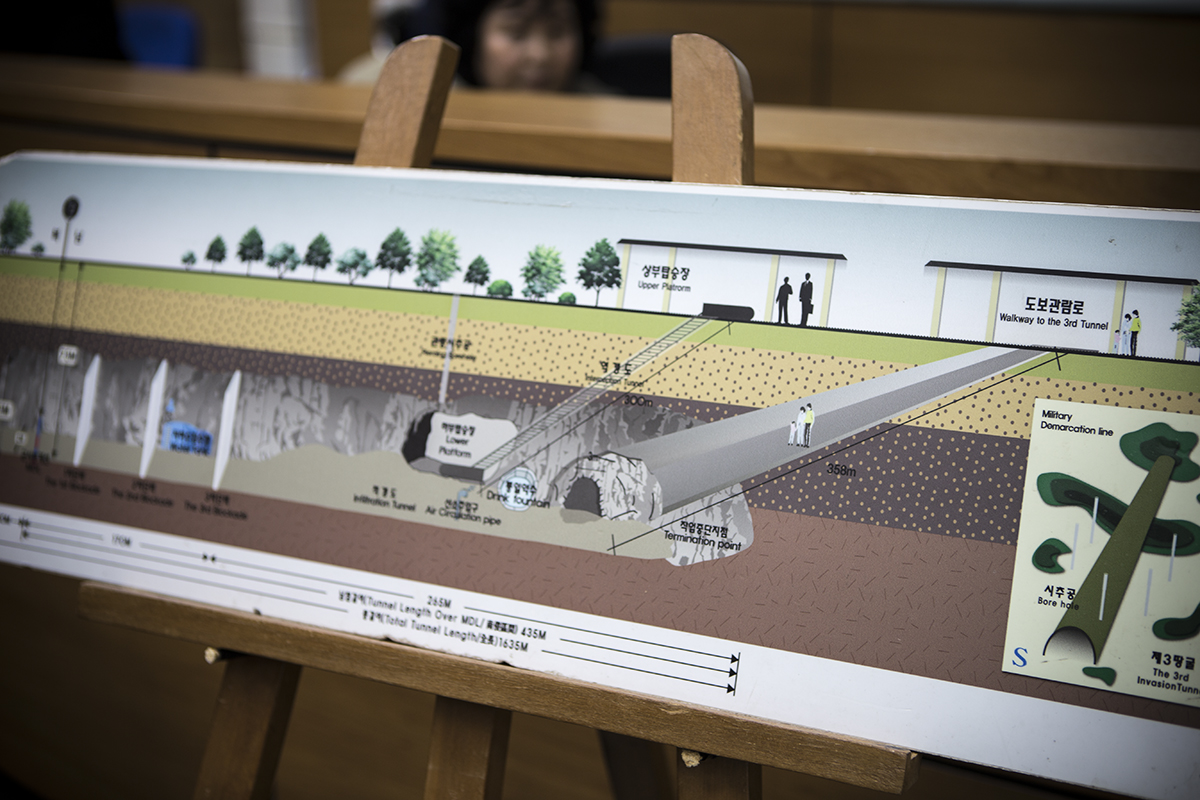 The Third Infiltration Tunnel, now a tourist spot, is 240m below the surface. South Korea has installed three blockades in the tunnel, the last one just 170m from the border, to block any plans North