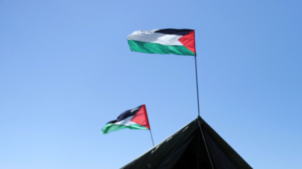 Palestinian protest tent near the border with Israel, in the southern Gaza Strip