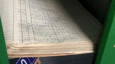 Kamel Geday's pharmacy registry details every sale made until 1964 [Linah Alsaafin/ Al Jazeera]