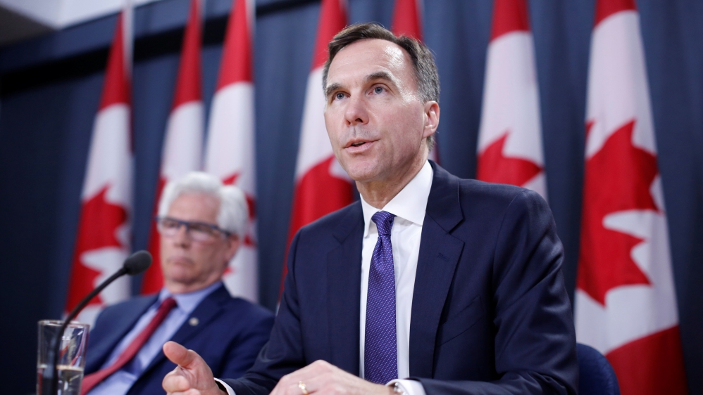 Canada''s Finance Minister Bill Morneau speaks during a news conference in Ottawa