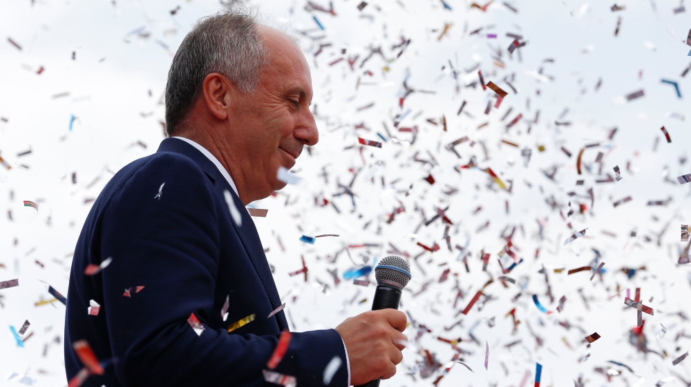 Ince speaks to supporters in Istanbul on Saturday [Huseyin Aldemir/Reuters]