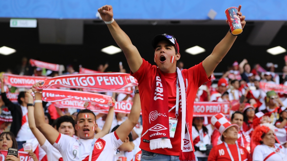 Peru fans cheer at World Cup