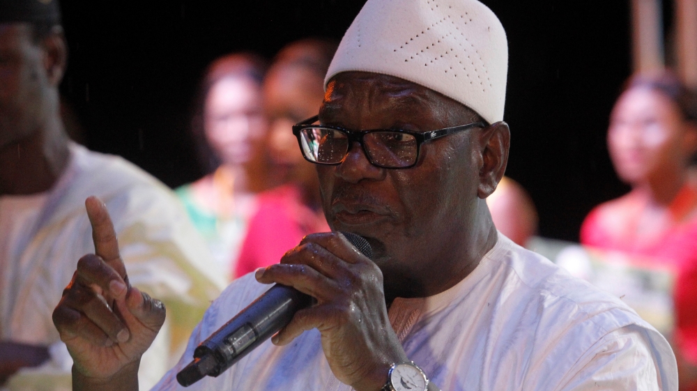 Ibrahim Boubacar Keita, President of Mali and candidate for Rally for Mali party (RPM), addresses the final rally in Bamako