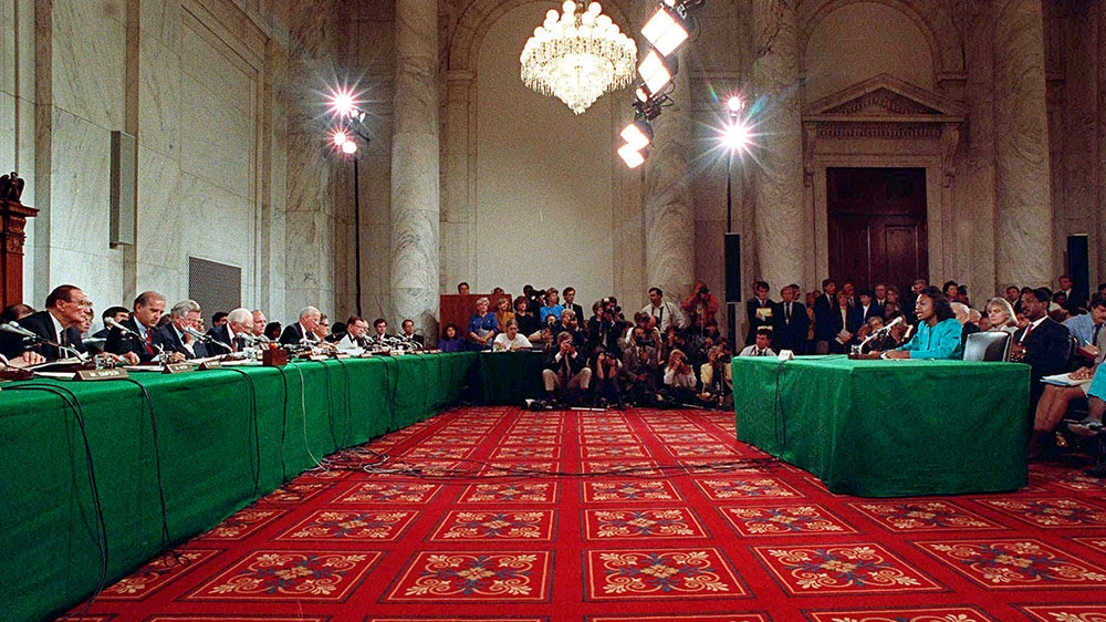 Anita Hill testifies in front of all-male Senate Judiciary Committee [File: Greg Gibson/AP Photo]