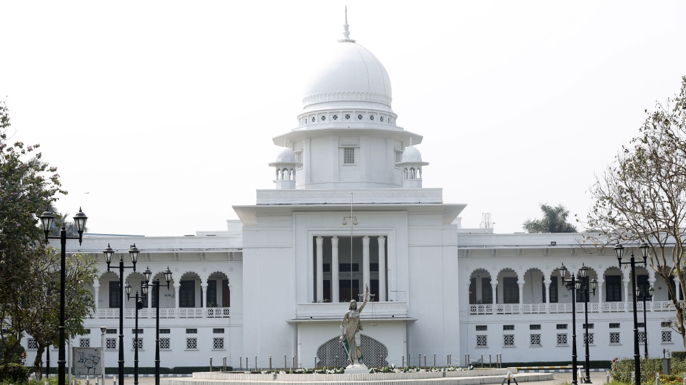 The statue of Greek Goddess in the Supreme Court premises in Dhaka, Bangladesh 03 March 2017. Thousands of supporters of the Bangladesh Islami Sashontantra Andolon attend a rally after the Friday pray