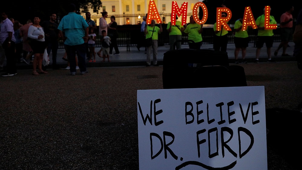 Protests gather outside the White House to protest Kavanaugh's nomination [File: Brian Snyder/Reuters]