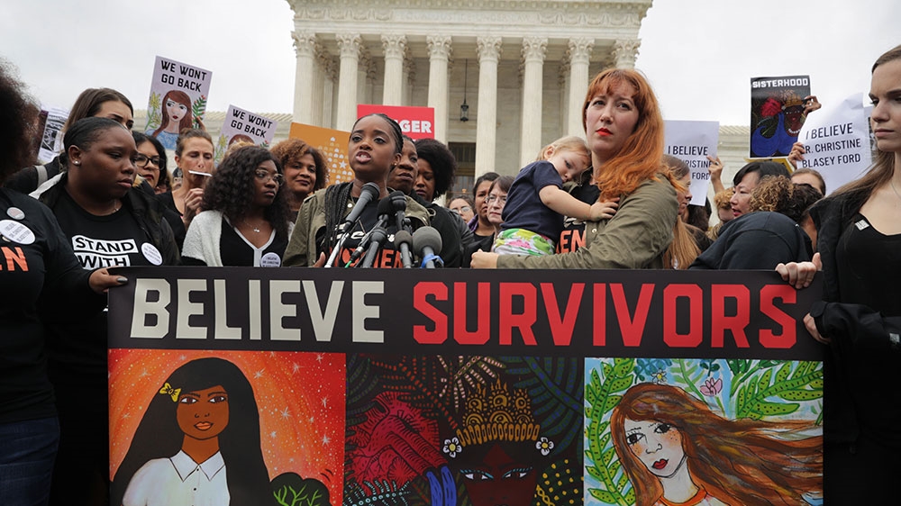 Hundreds protested on Capitol Hill for a #BelieveSurvivors Walkout against Judge Kavanaugh [Chip Somodevilla/Getty Images/AFP] 