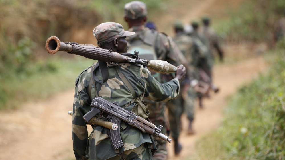 Democratic Republic of Congo military personnel patrol against Allied Democratic Forces and the National Army for the Liberation of Uganda rebels near Beni in North-Kivu province