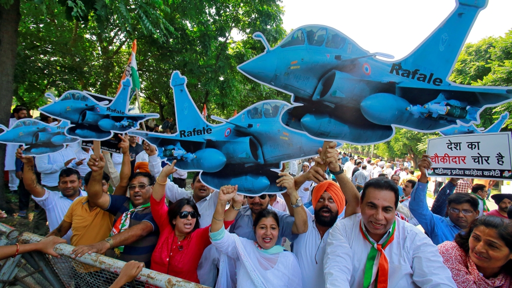 Protest against Rafale French fighter jets deal