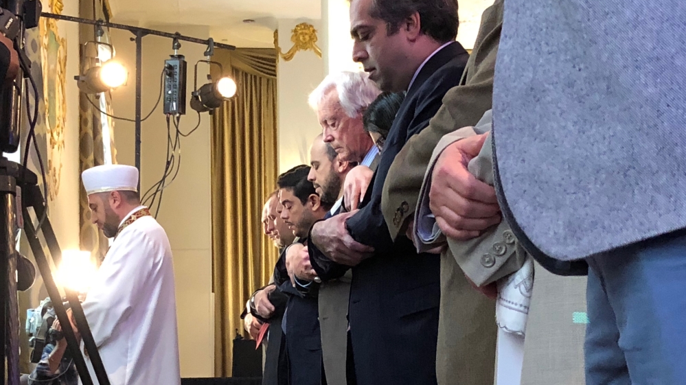 Mourners perform a funeral prayer for Jamal Khashoggi in Washington, DC [Shafik Mandhai/Al Jazeera]