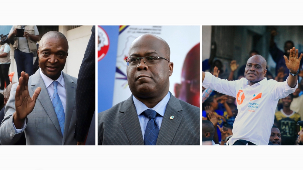 
Leading presidential candidates: Emmanuel Shadary (L), Felix Tshisekedi (C) and Martin Fayulu (R) [File: Kenny Katombe, Baz Ratner, Samuel Mambo/Reuters] 