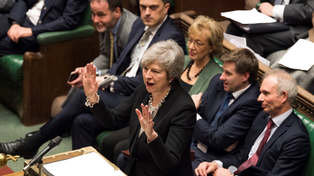 Britain''s Prime Minister Theresa May speaks during a debate on her Brexit ''plan B'' in Parliament